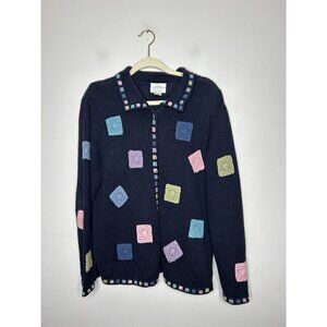 Christopher & Banks Cardigan Sweater Grandma Hand Embroidered Patchwork Size Med